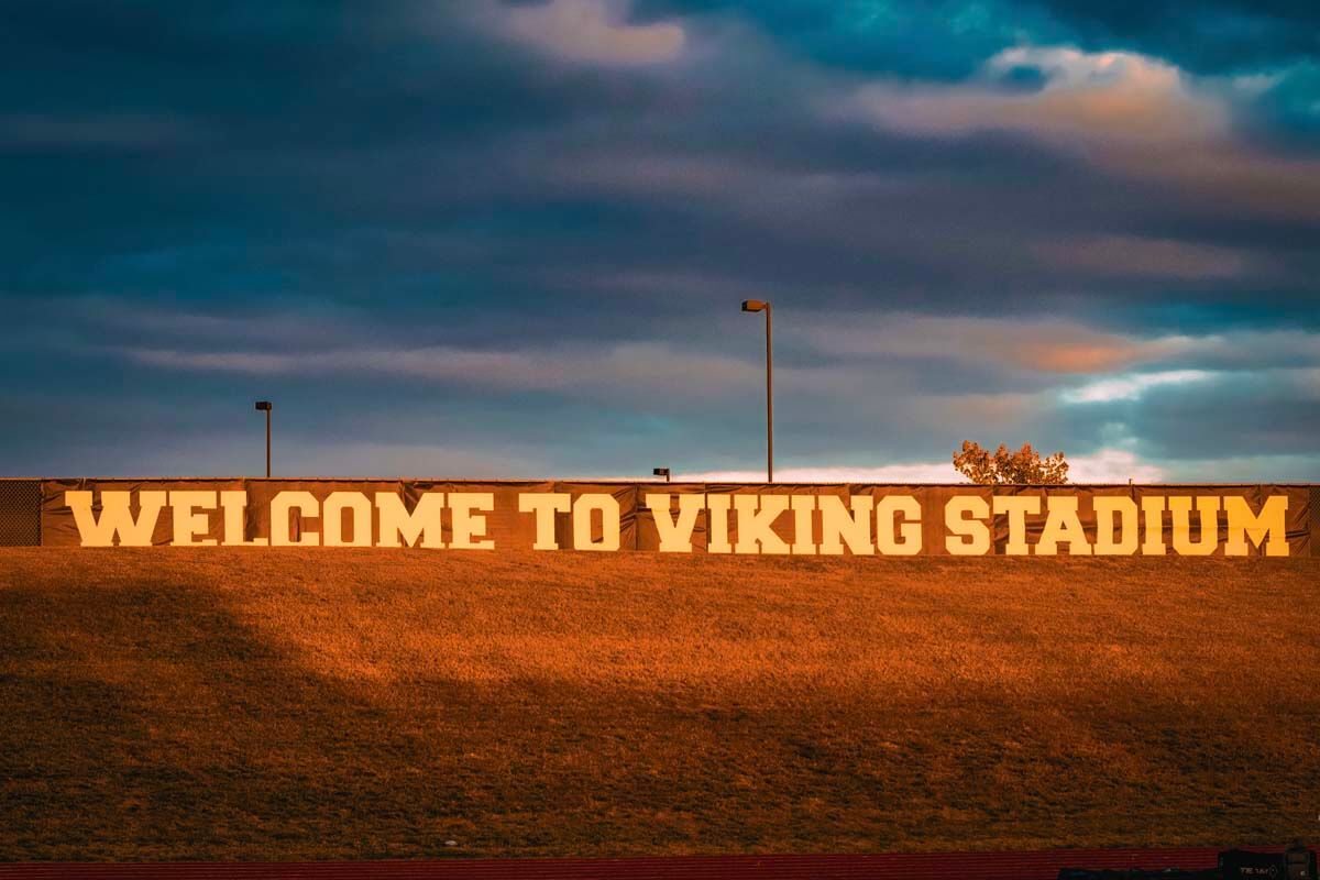 Custom sign for Vikings Stadium installed by Empire Netting