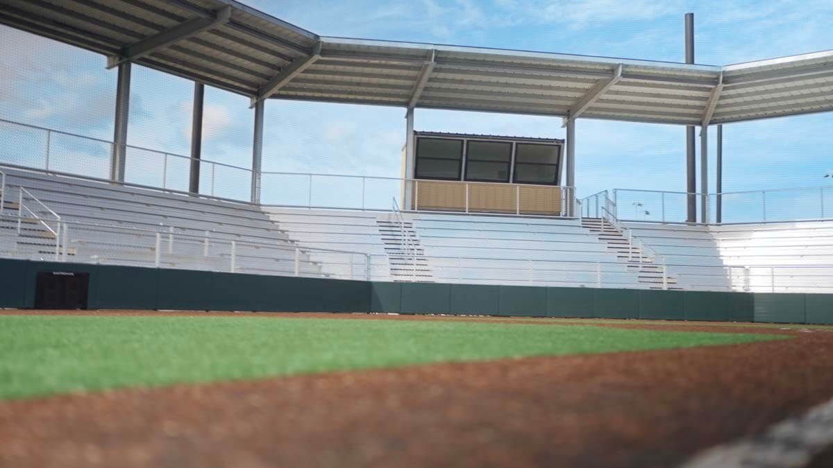 Stadium press box, fence and wall padding